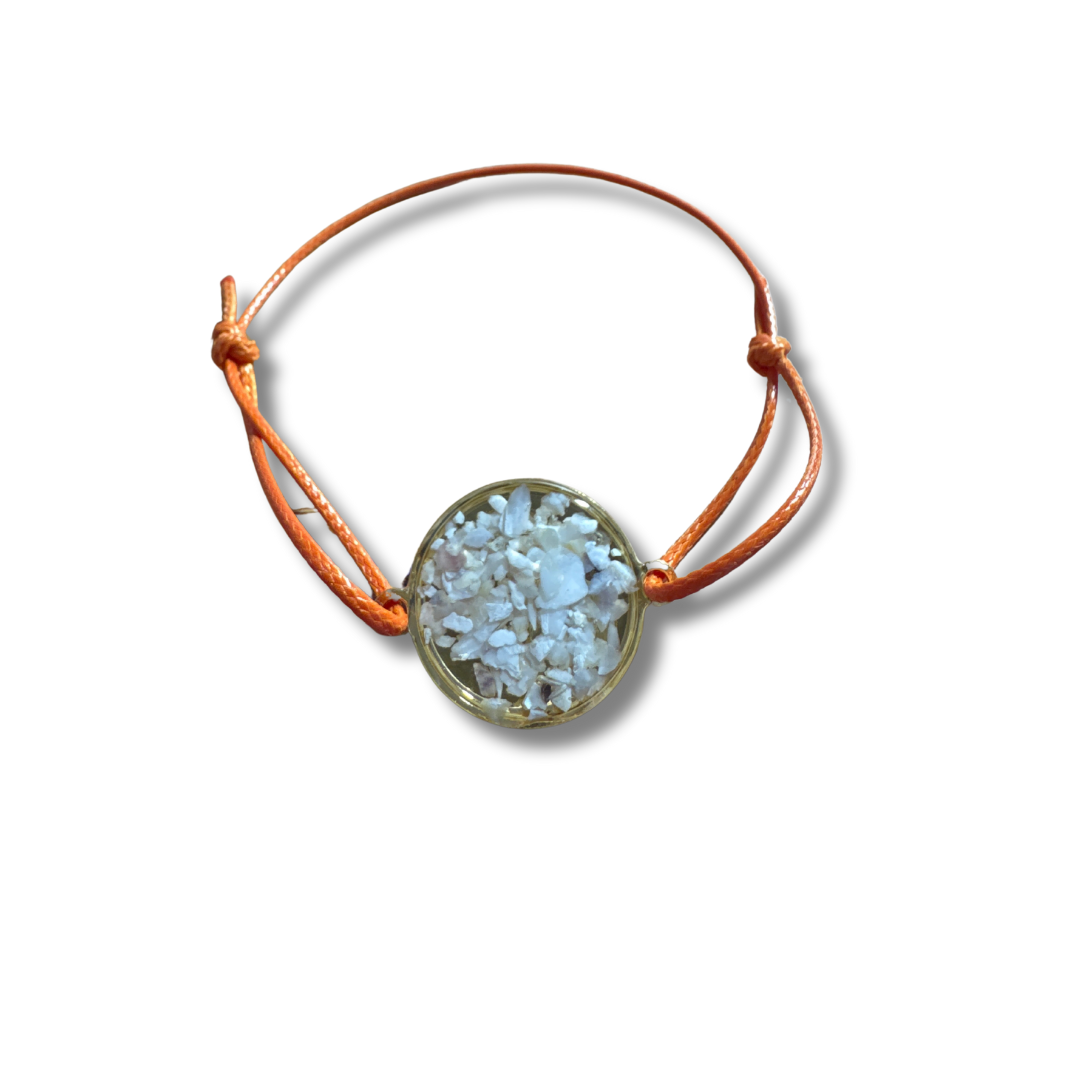 Bracelet "Bulle" Inox, Ostréalithe & coton ciré- Bijou du Bassin d'Arcachon