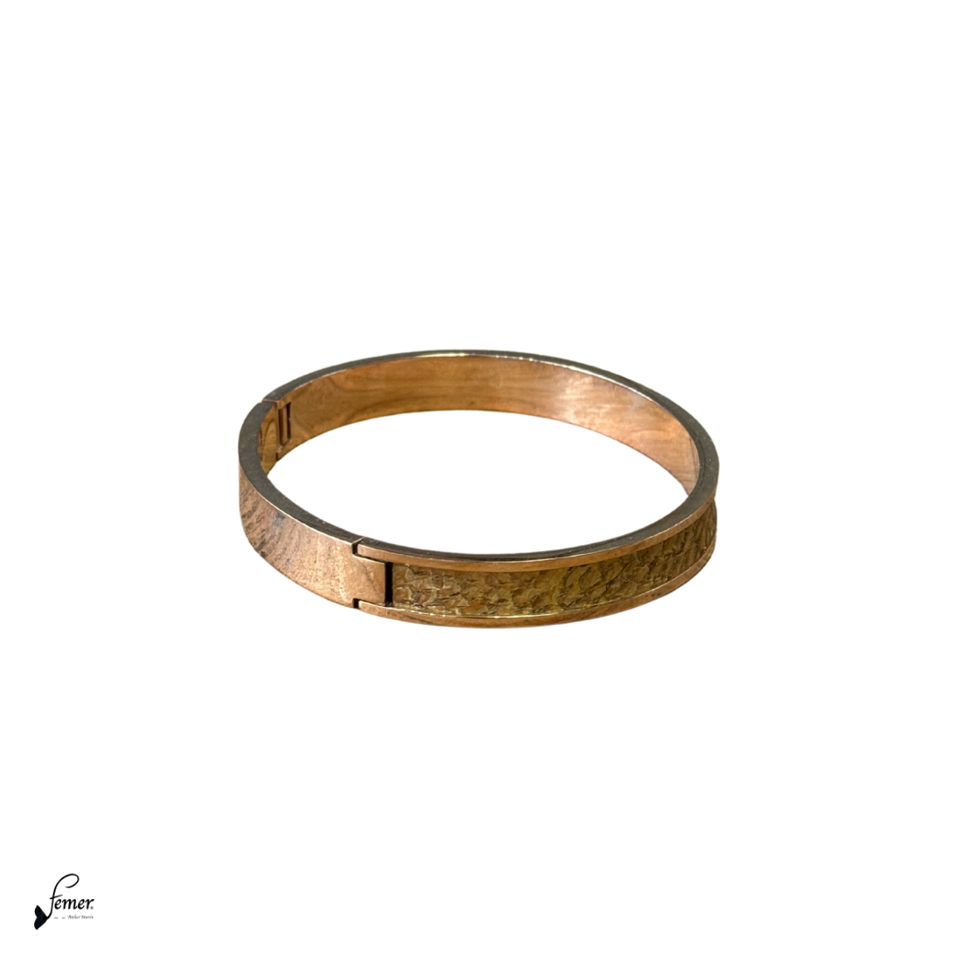 Bracelet modèle Pinasse- inox rosegold & cuir de truite doré