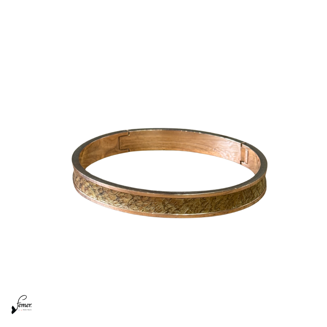 Bracelet modèle Pinasse- inox rosegold & cuir de truite doré