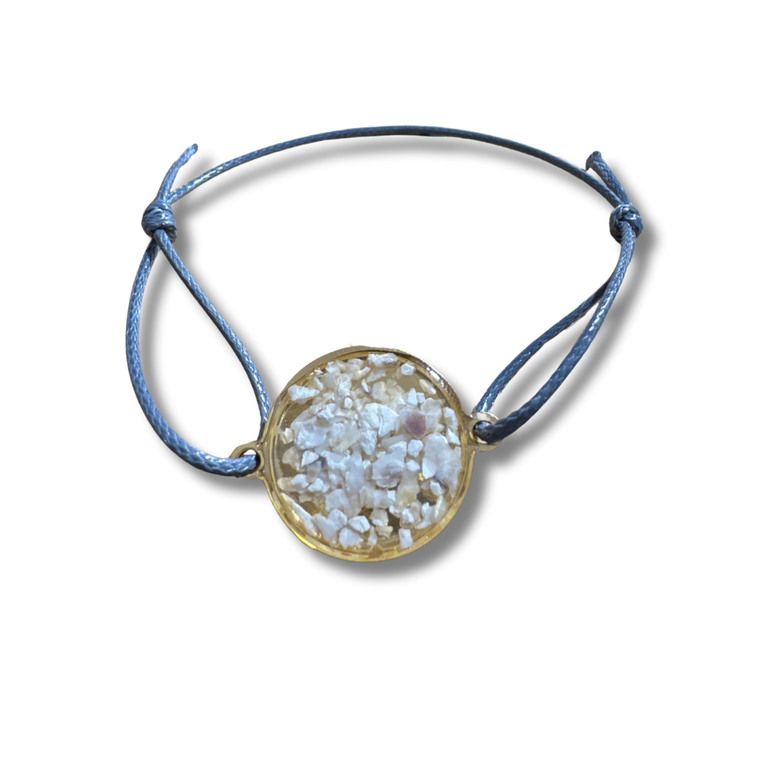 Bracelet "Bulle" Inox, Ostréalithe & coton ciré- Bijou du Bassin d'Arcachon