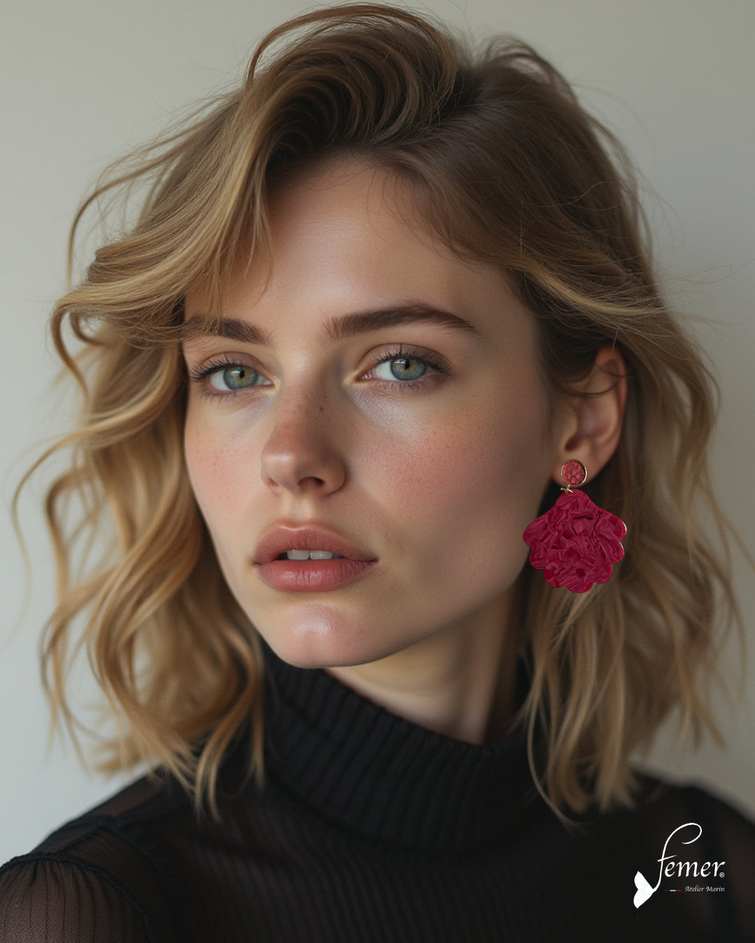 Boucle d'Oreille "Coquillages et crustacés" Fuchsia