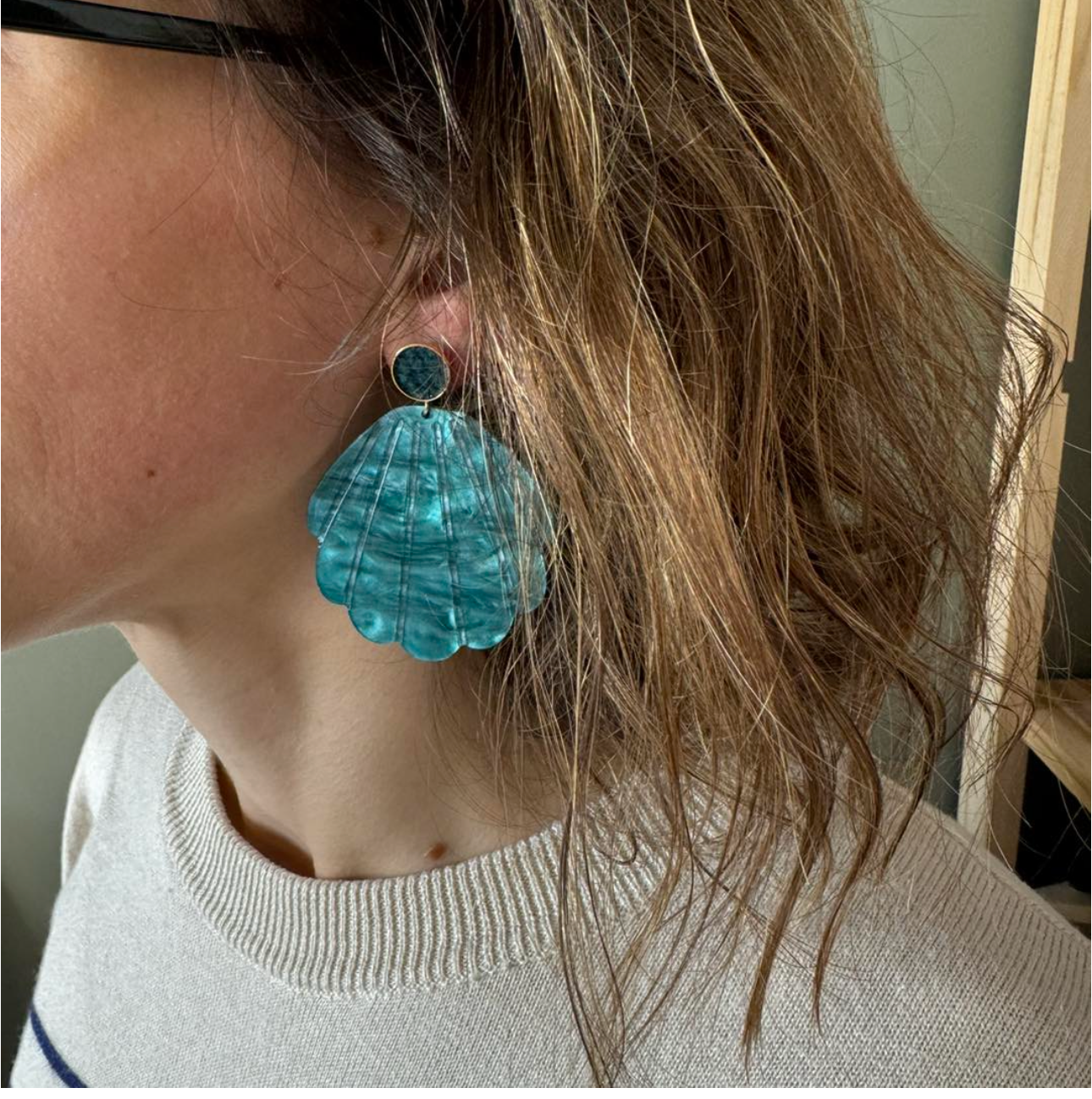 Boucle d'Oreille "Coquillages et crustacés" Turquoise
