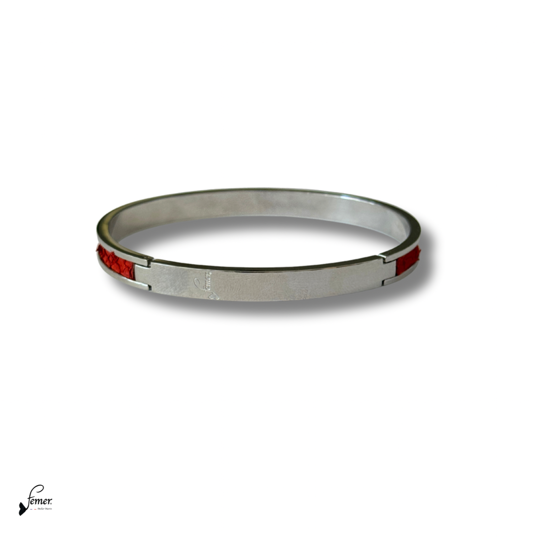 Bracelet modèle "Pinassotte" 6 mm – cuir marin & inox argenté