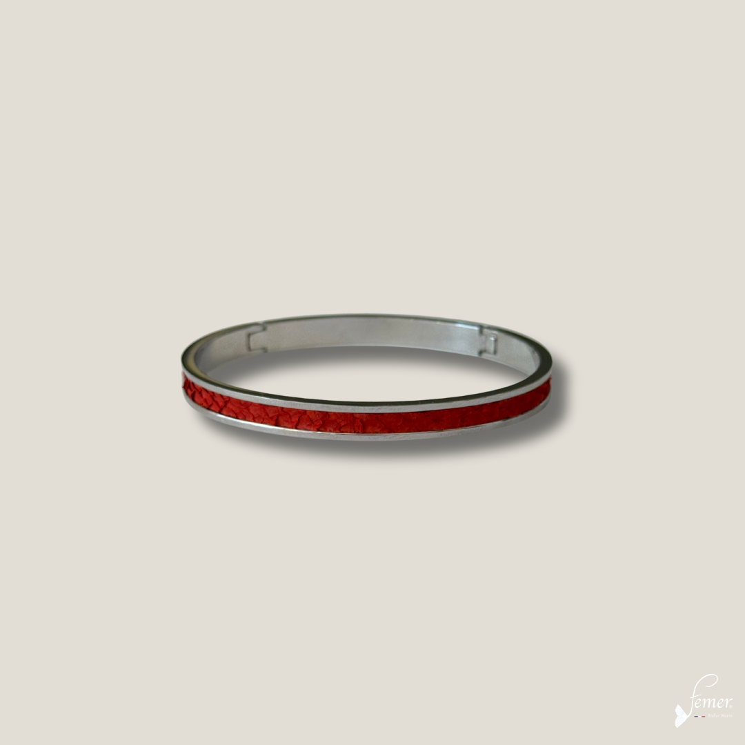 Bracelet Pinassotte rouge – cuir de saumon & inox argenté