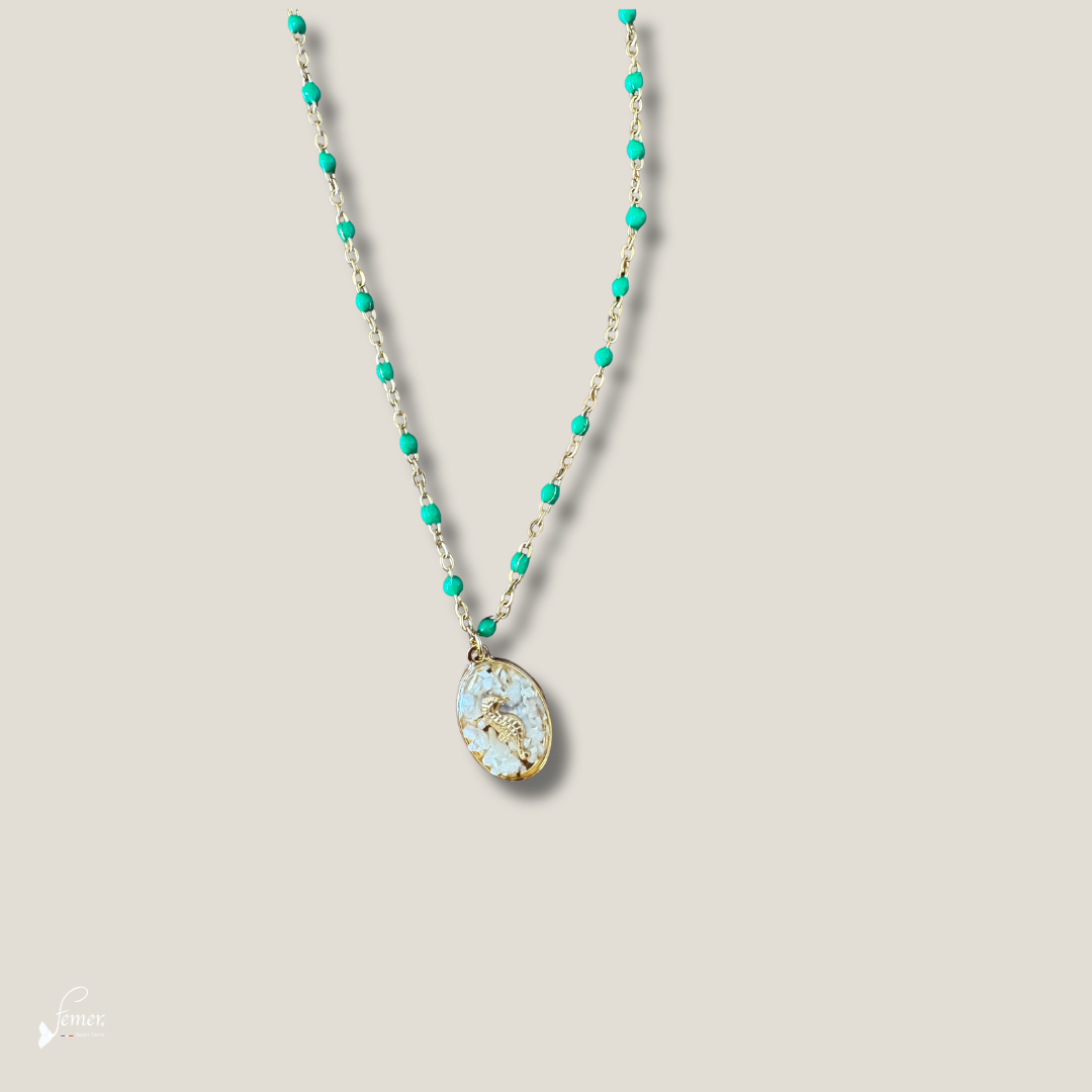 Collier Hippocampe Ostréalithe® | Bijou marin fait main – Fémer Atelier