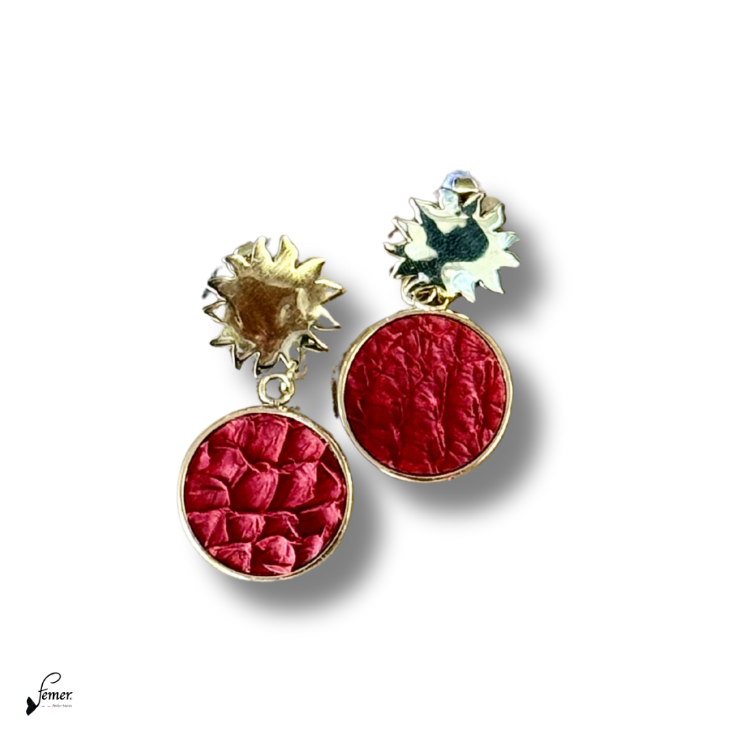 Boucles d'oreilles modèle Soledad soleil inox et cuir marin
