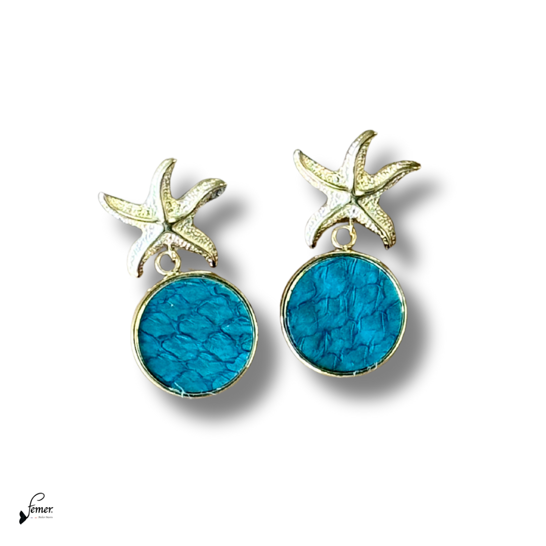 Boucles d'Oreilles modèle LENA- Etoile de mer inox et cuir marin