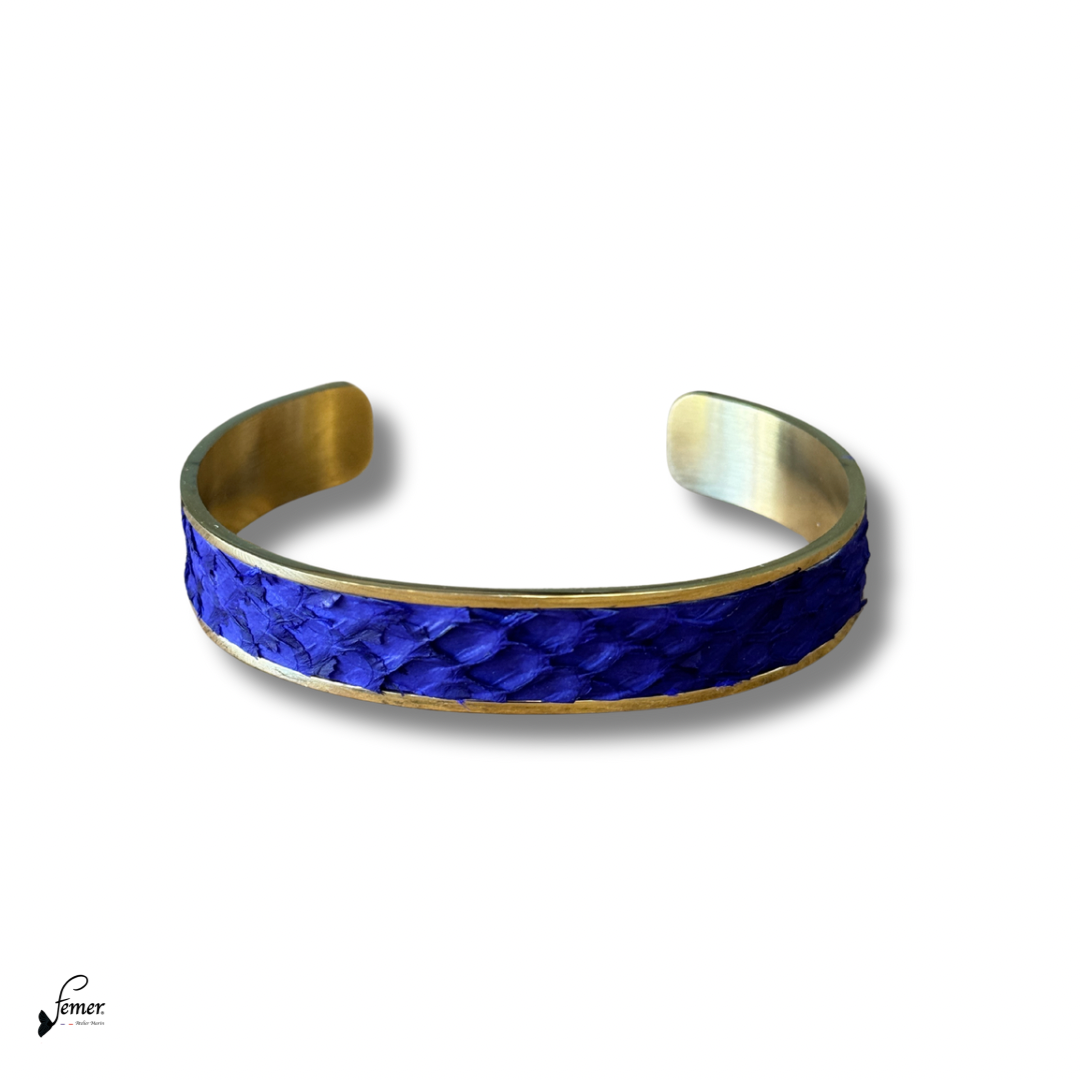 Manchette Calypso- cuir marin et inox doré 12 mm ajustable
