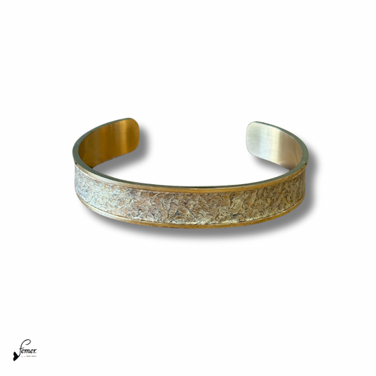 Manchette Calypso- cuir marin et inox doré 12 mm ajustable