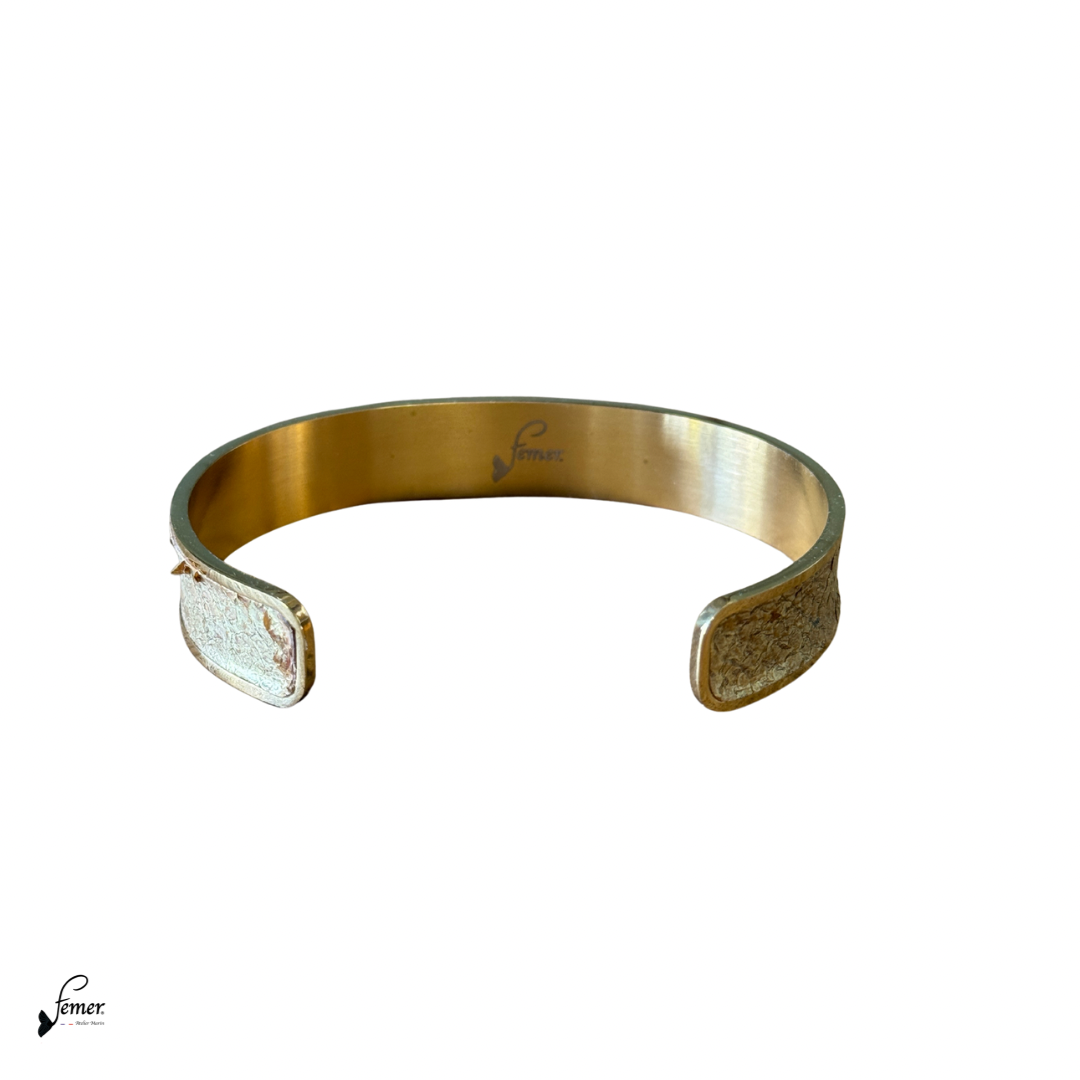Manchette Calypso- cuir marin et inox doré 12 mm ajustable
