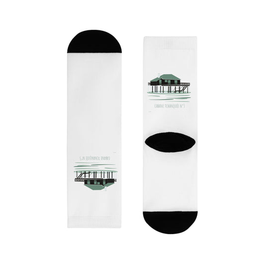 Pier Reflection Crew Socks – Vintage Seaside Sublimation Socks