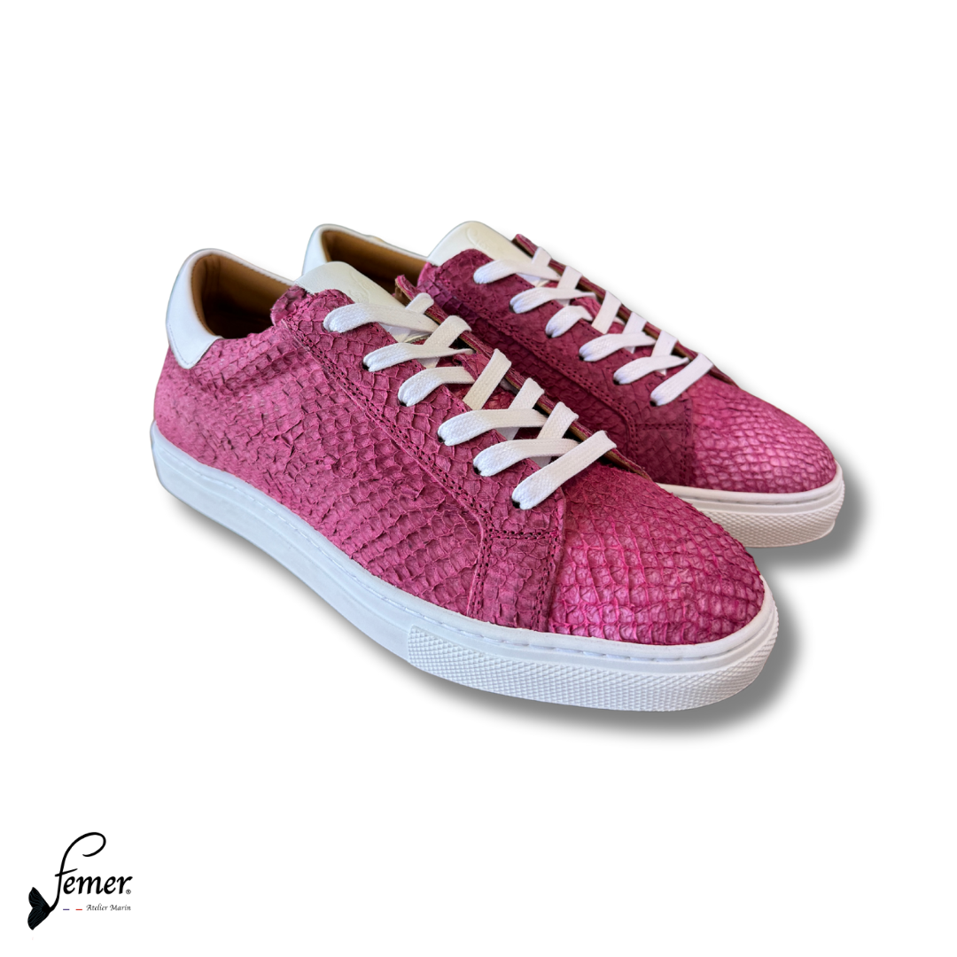 Fémer shoes- Basket en cuir de saumon rose fuchsia