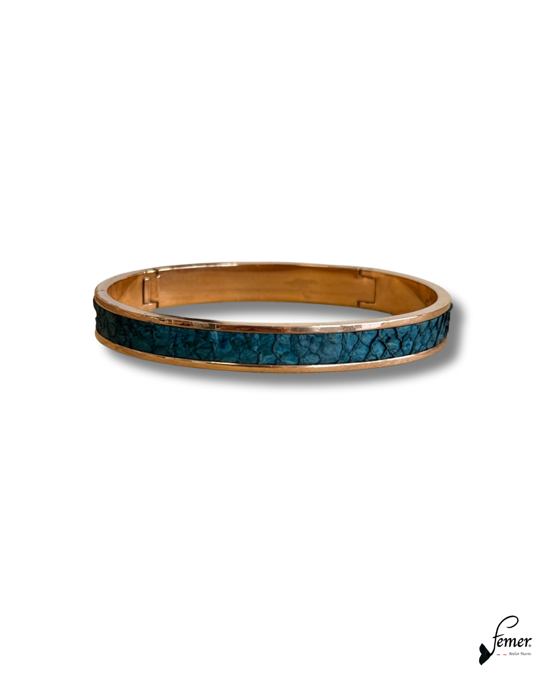 Bracelet Iconique Pinasse – cuir marin turquoise, inox argenté ou inox doré rose