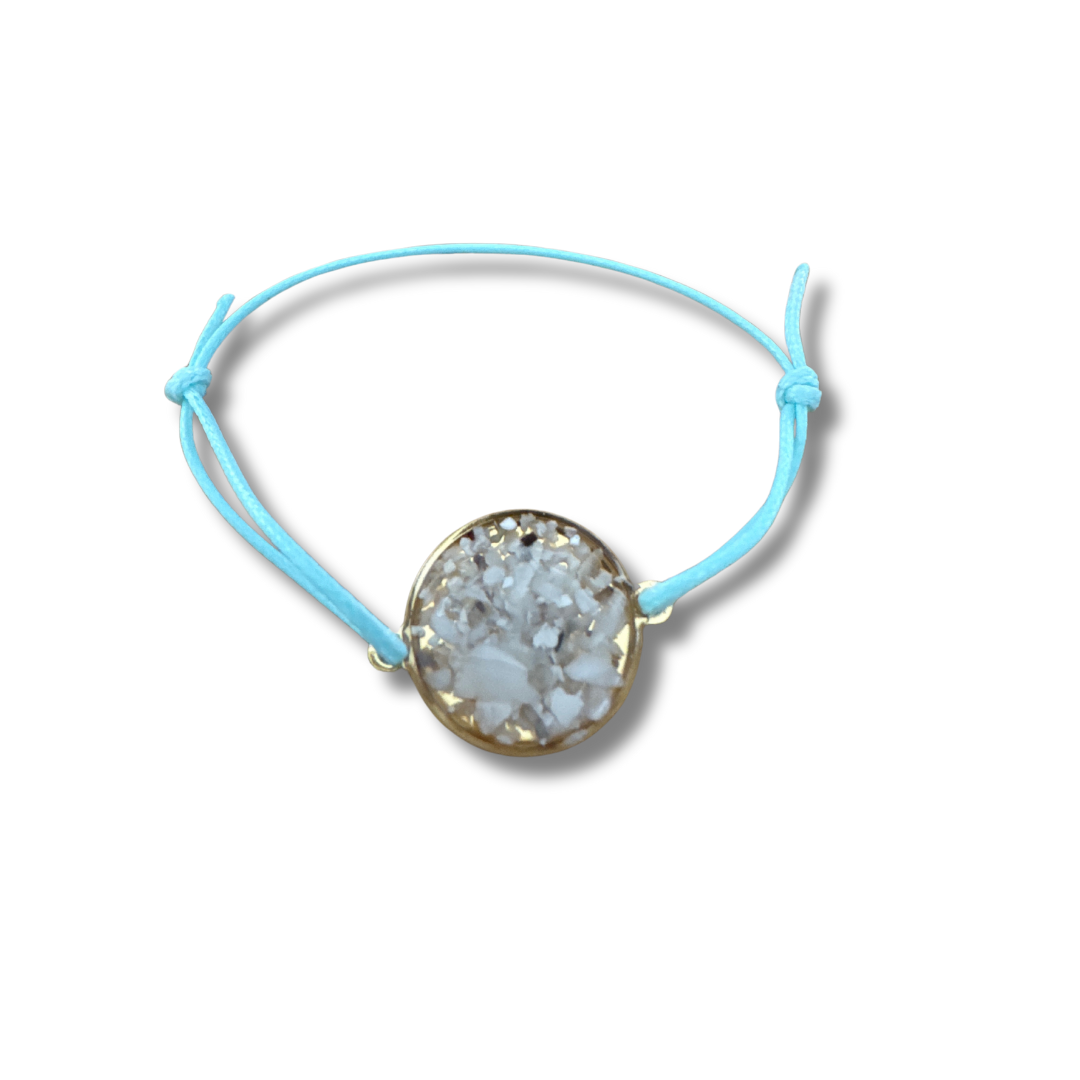 Bracelet "Bulle" Inox, Ostréalithe & coton ciré- Bijou du Bassin d'Arcachon