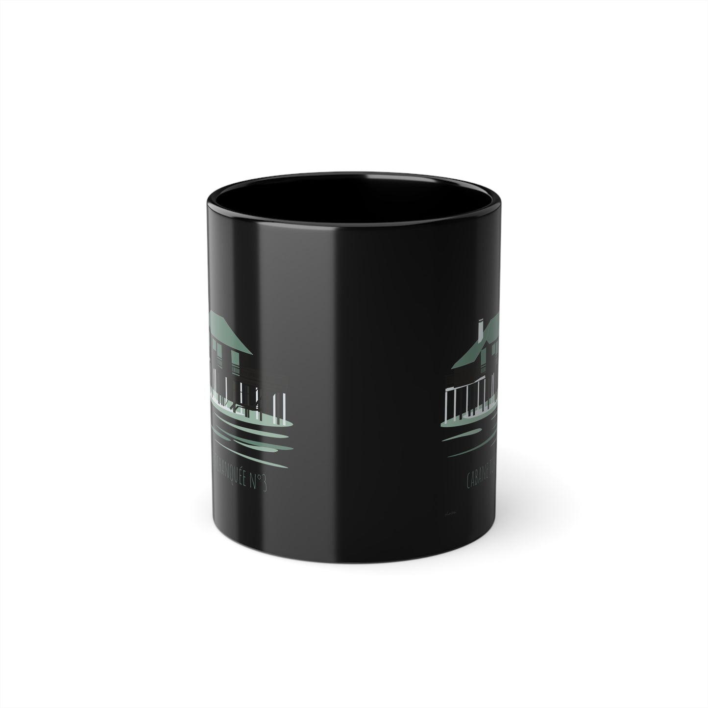 11oz Black Coffee Mug — Minimal Coastal Pier Illustration Cabane Tchanquée Bassin d'Arcachon