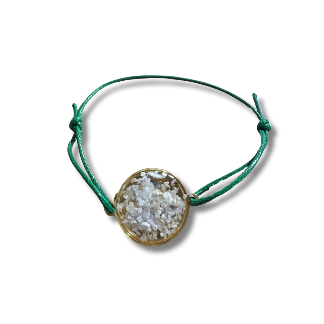 Bracelet "Bulle" Inox, Ostréalithe & coton ciré- Bijou du Bassin d'Arcachon