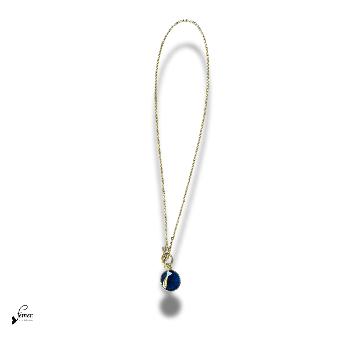 Collier Modèle Sardine- Cuir marin & acier doré