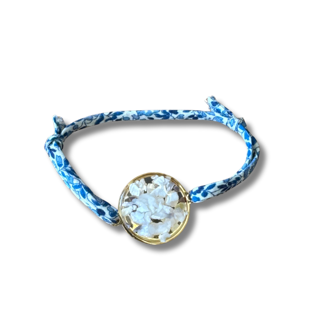 Bracelet "Bulle" Inox, Ostréalithe & Liberty- Bijou du Bassin d'Arcachon - Fémer Atelier Marin