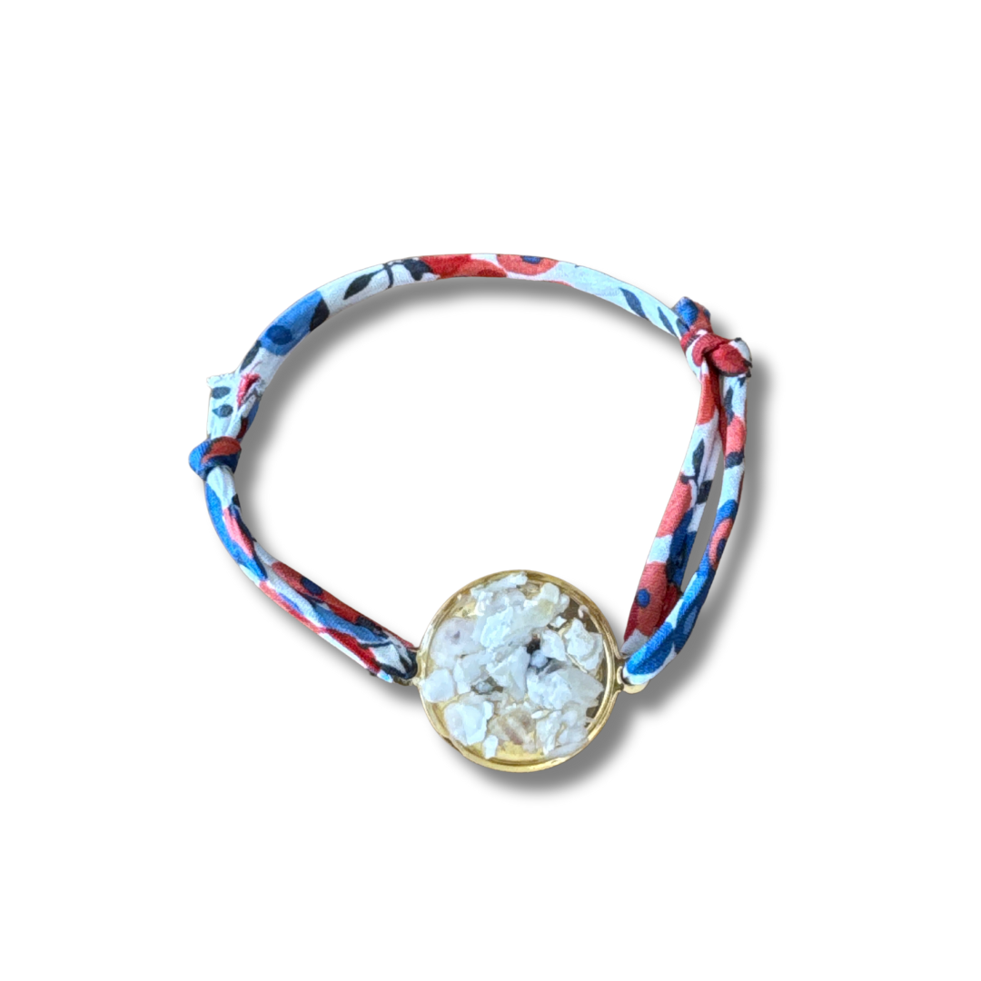 Bracelet "Bulle" Inox, Ostréalithe & Liberty- Bijou du Bassin d'Arcachon - Fémer Atelier Marin