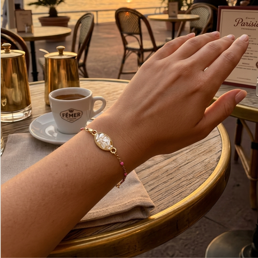 Néréïa – Bracelet Ostréalithe Chaîne Perle Époxy Inox