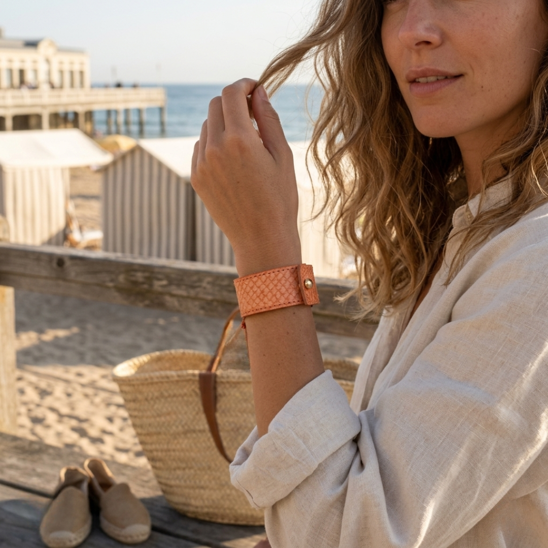 Ondine — Bracelet Manchette Cuir de Saumon | Édition Archive