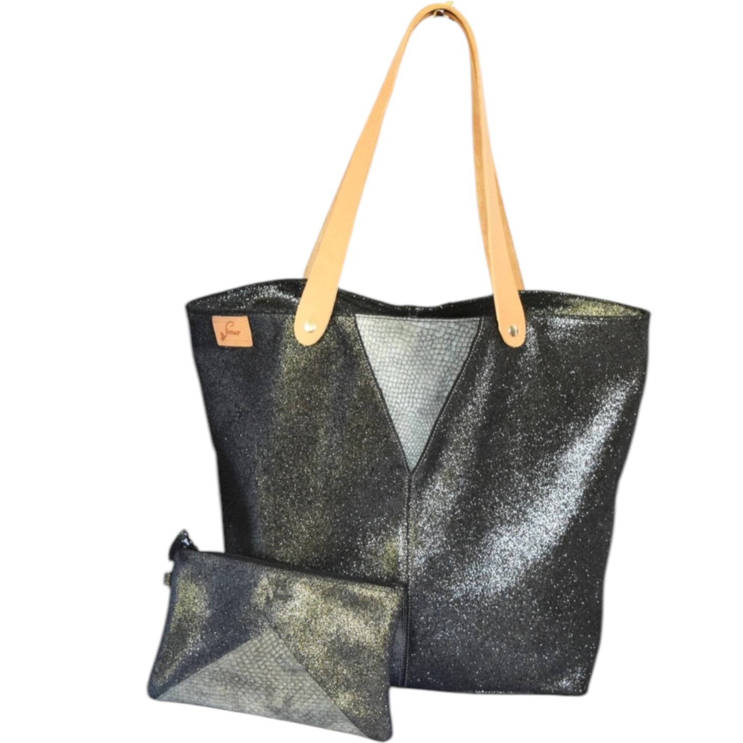 Cabas Ostréa cuir &  cuir marin grand format