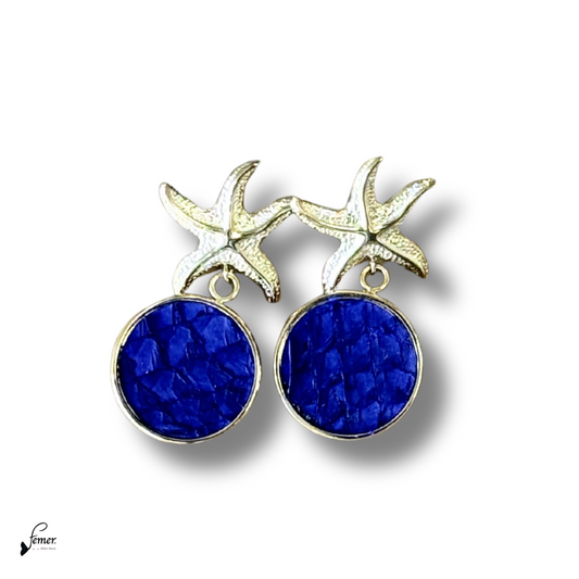 Boucles d'Oreilles modèle LENA- Etoile de mer inox et cuir marin
