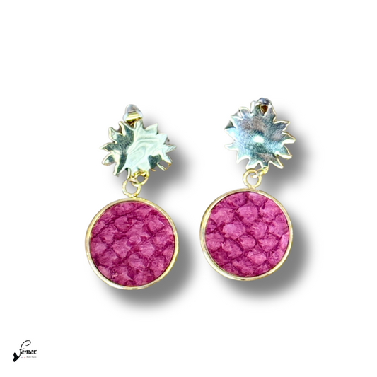 Boucles d'oreilles modèle Soledad soleil inox et cuir marin