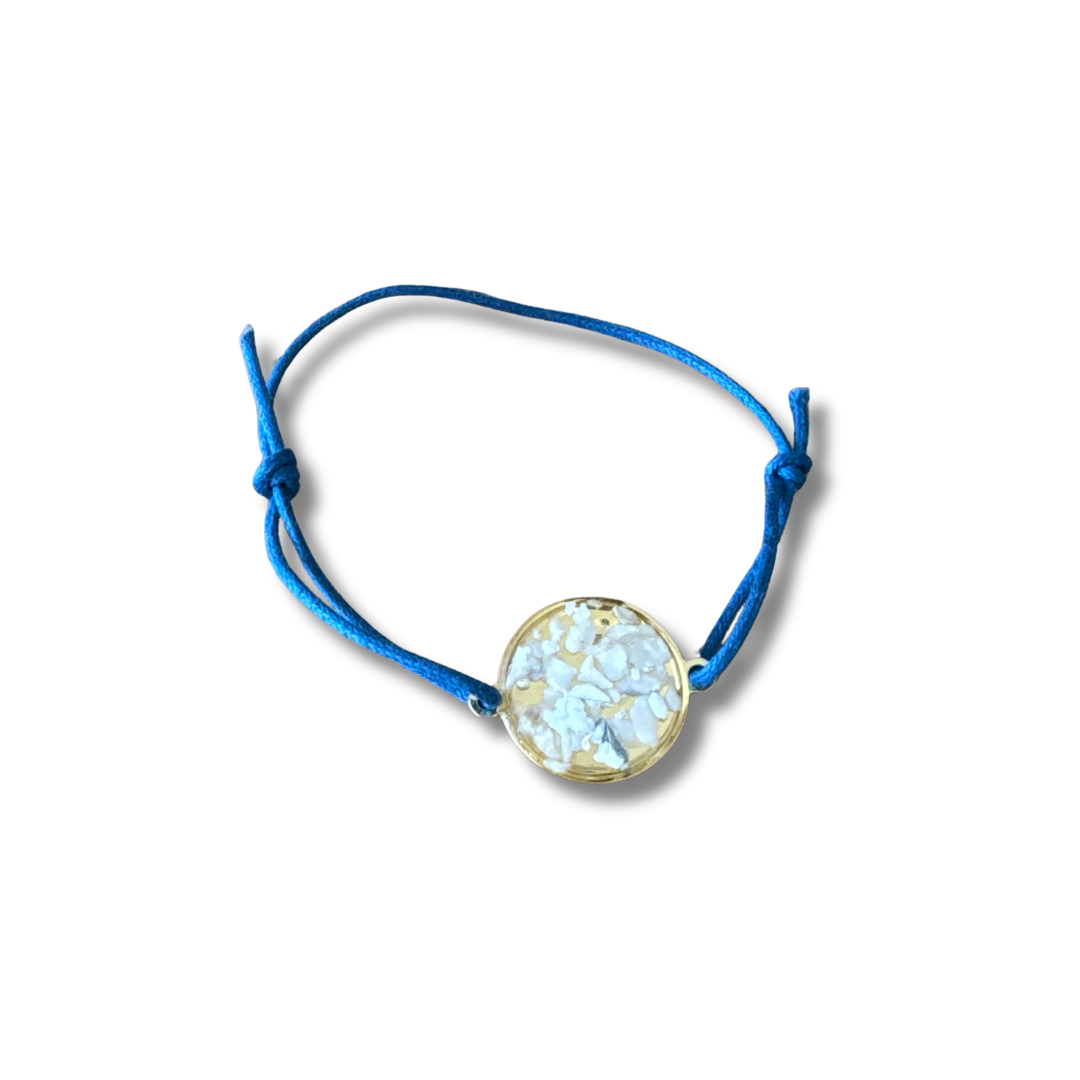 Bracelet "Bulle" Inox, Ostréalithe & coton ciré- Bijou du Bassin d'Arcachon - Fémer Atelier Marin