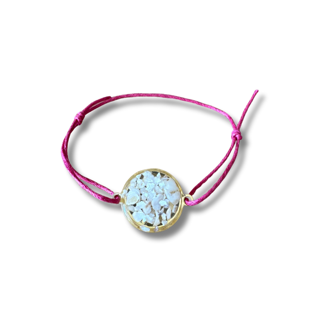 Bracelet "Bulle" Inox, Ostréalithe & coton ciré- Bijou du Bassin d'Arcachon - Fémer Atelier Marin