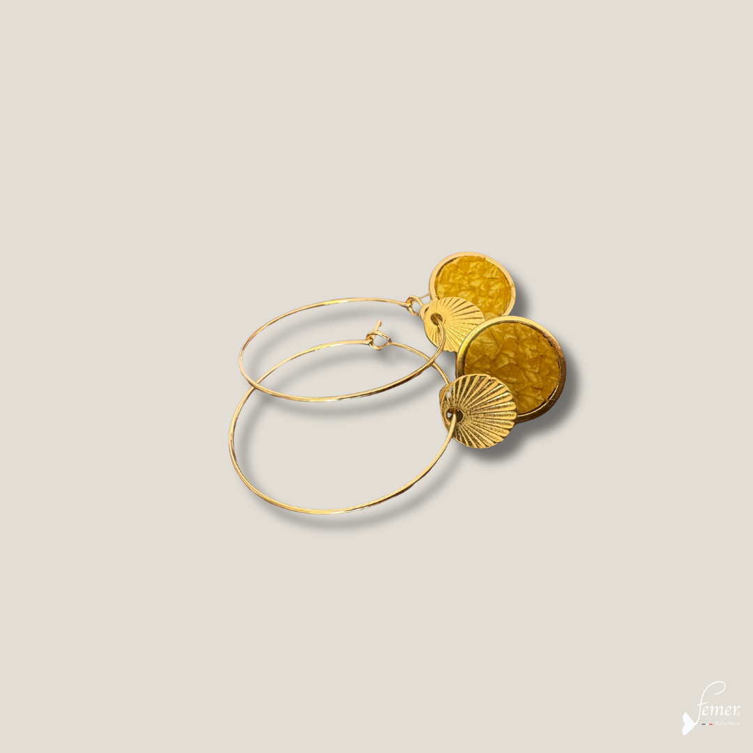 Boucles d'oreilles Créoles Salie Sud Ocre – cuir de saumon & inox