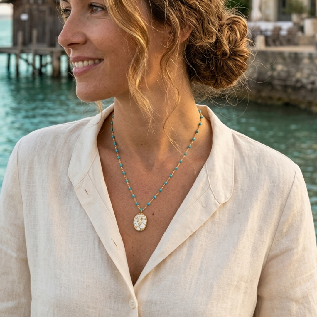 Collier Hippocampe Ostréalithe® | Bijou marin fait main – Fémer Atelier