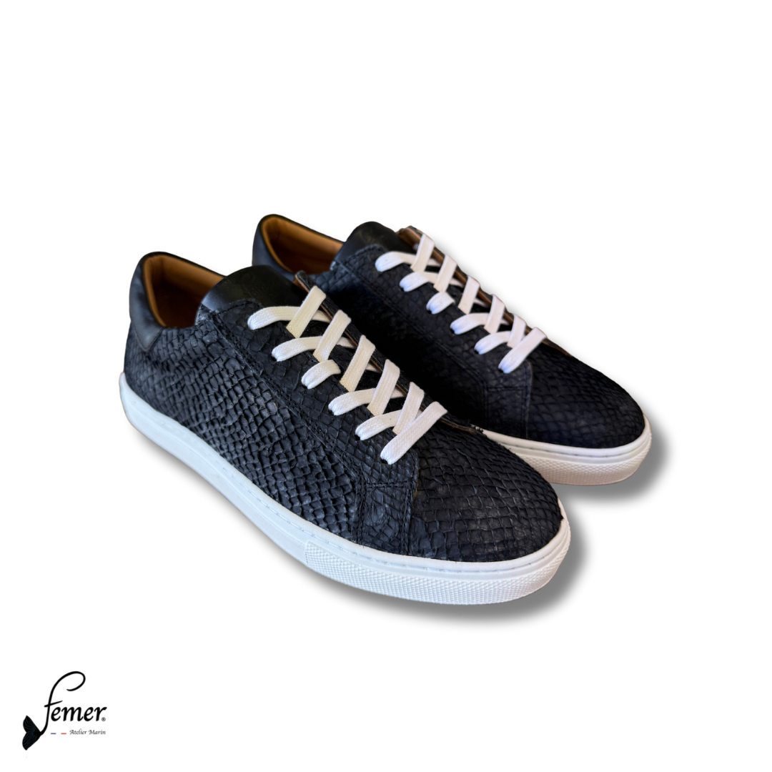 Fémer Shoes- Basket cuir de saumon noir carbone