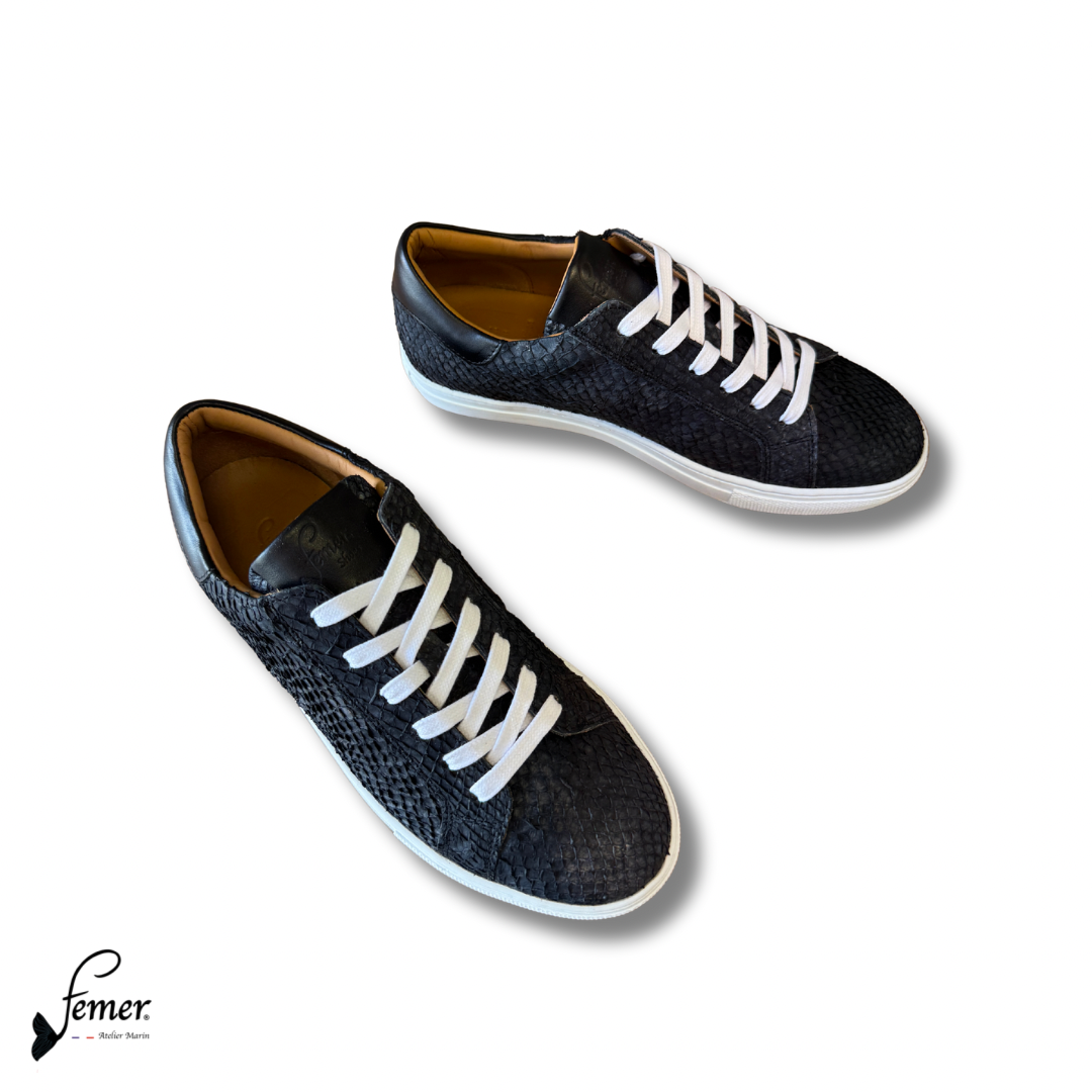 Fémer Shoes- Basket cuir de saumon noir carbone