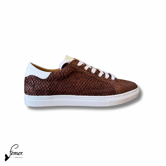 Fémer shoes- Basket en cuir de saumon chocolat