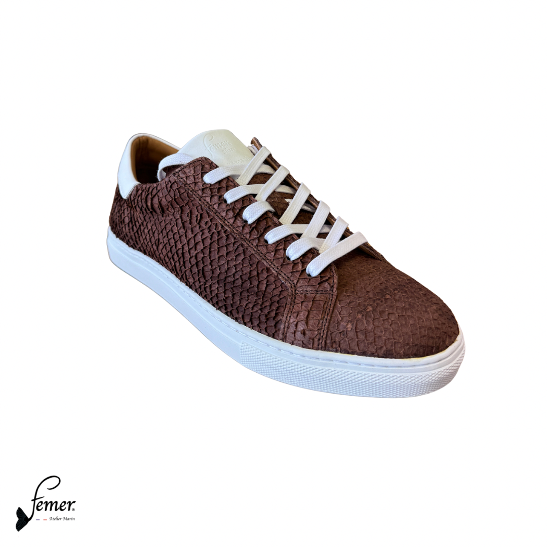 Fémer shoes- Basket en cuir de saumon chocolat