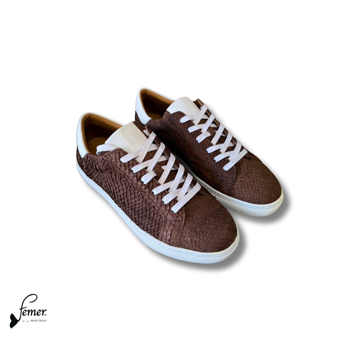 Fémer shoes- Basket en cuir de saumon chocolat