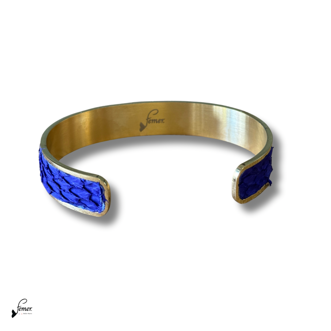 Manchette Calypso- cuir marin et inox doré 12 mm ajustable