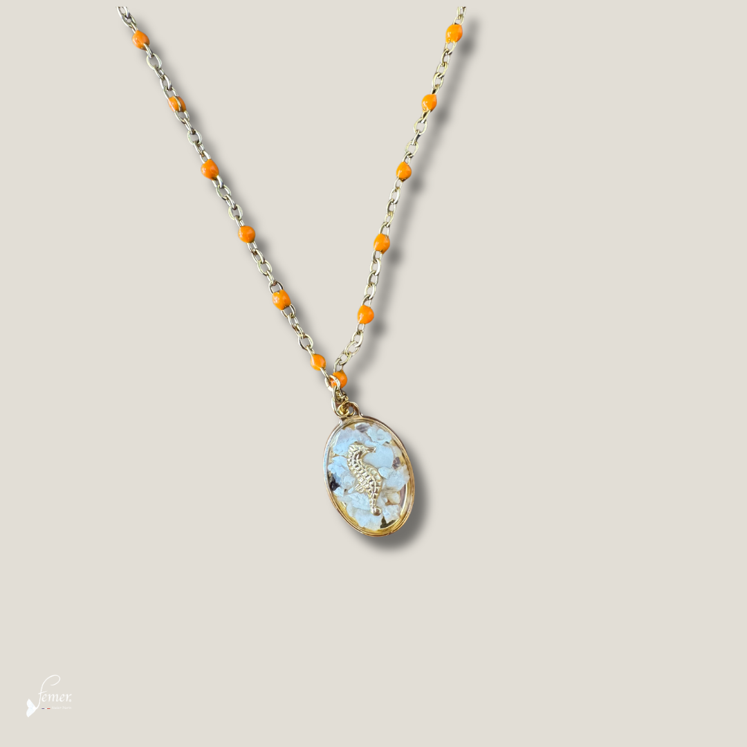 Collier Hippocampe Ostréalithe® | Bijou marin fait main – Fémer Atelier