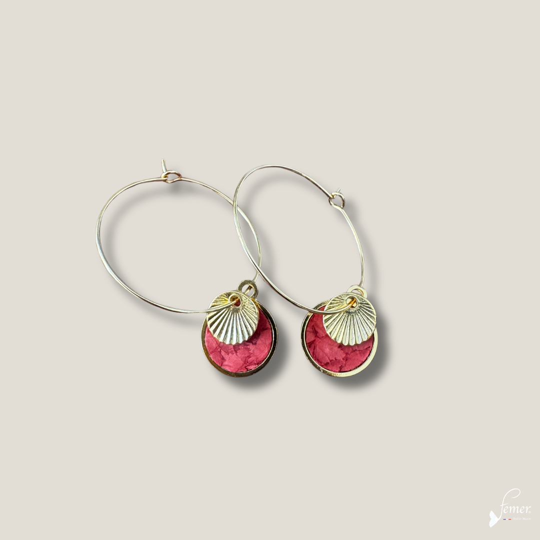 Boucles d'oreilles Créoles Salie Sud Rouge Récif – cuir de saumon & inox