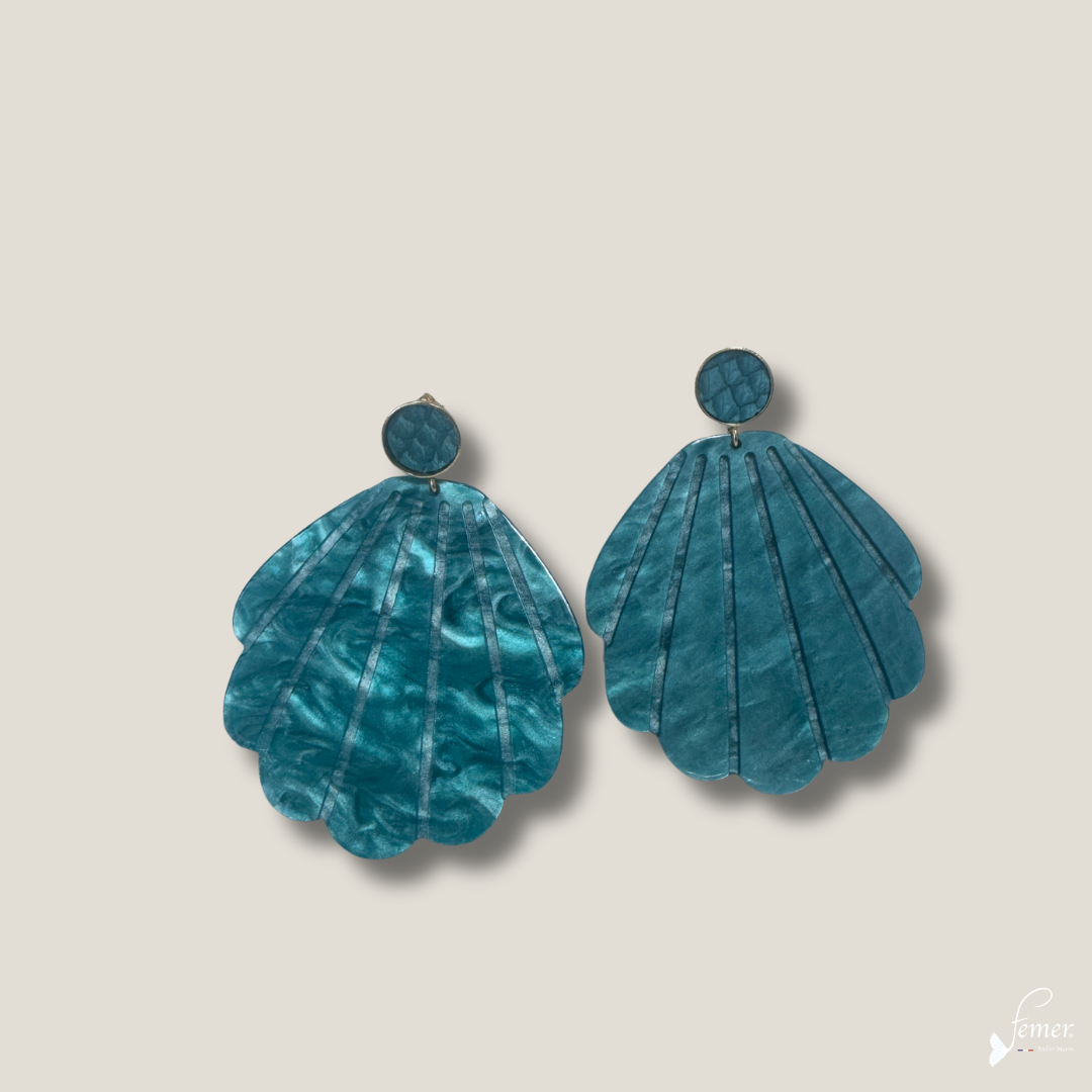 Boucle d'Oreille "Coquillages et crustacés" Turquoise
