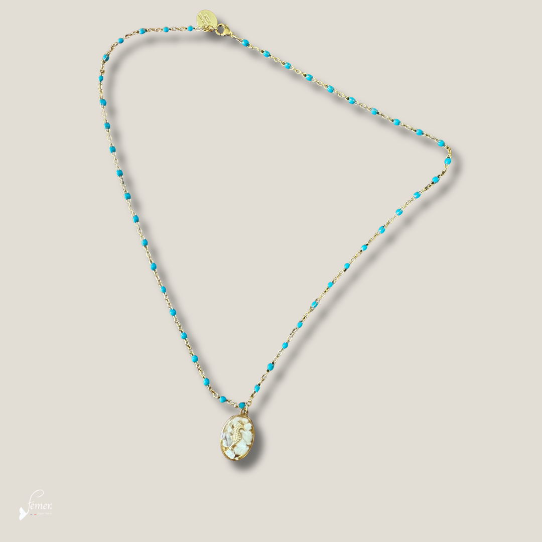 Collier Hippocampe Ostréalithe® | Bijou marin fait main – Fémer Atelier