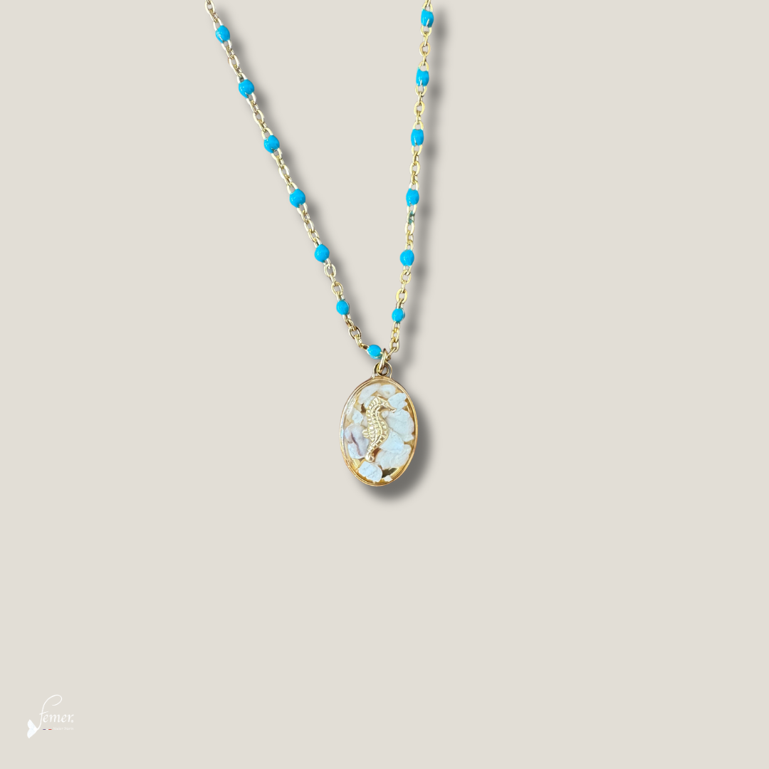 Collier Hippocampe Ostréalithe® | Bijou marin fait main – Fémer Atelier